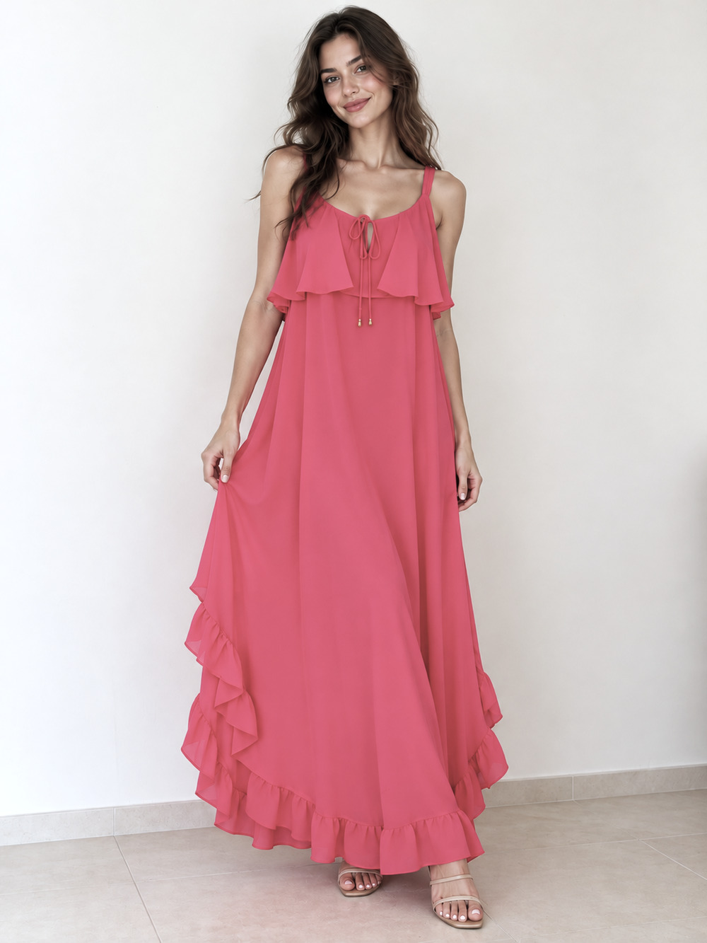 Tommy Bahama Red Ruffle High Low Maxi Dress M 231-SW621028 MSRP $158